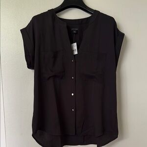 Ann Taylor Black Mandarin Collar Relaxed Blouse